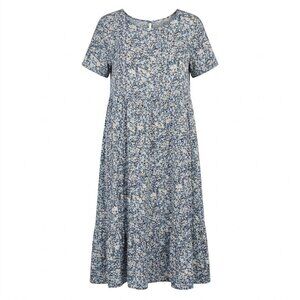 ONLY Abigail Life Floral Midi Dress Blue Short Sleeve Boho Tiered Size 38 US 6
